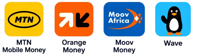 MTN Mobile Money, Orange Money, Moov Money, Wave